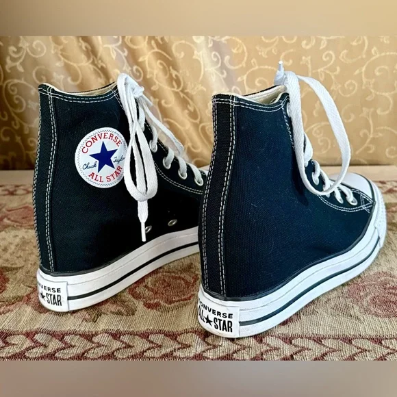 Converse Women's Chuck Taylor All Star Wedge Platform Black & White Sneaker Sz 7 - Picture 7 of 14